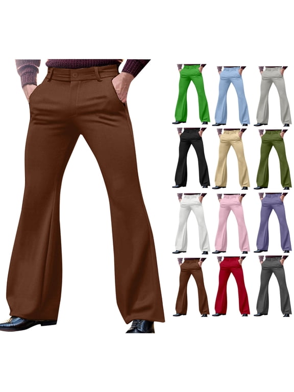 70s Disco Pants for Men Bell Bottom Dress Pants Stylish Dancing Stage Performance Flat Front Stretch Trousers
