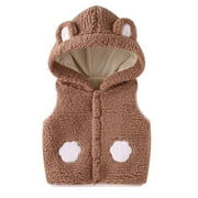 Hvyesh Baby Kids Boys Girls Fuzzy Sherpa Vest Hooded Jacket Coat Faux Sleeveless Soft Fleece Outwear Gilet for Toddler