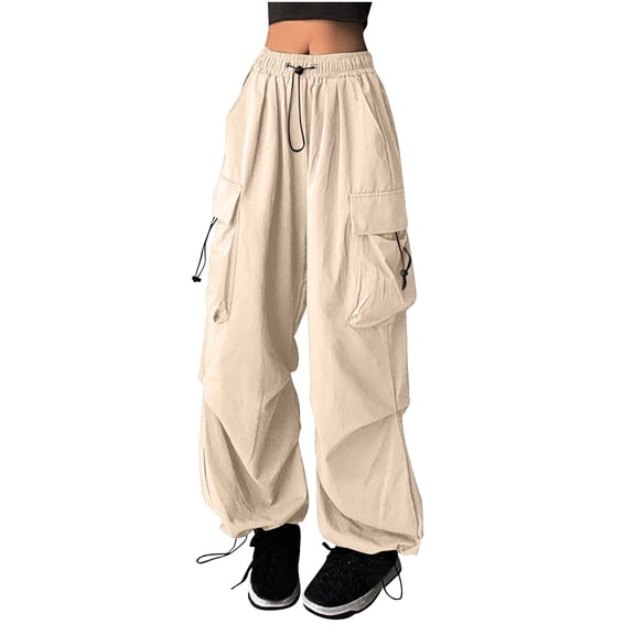 Hvyesh Baggy Parachute Pants for Women Elastic High Waist Lounge Cargo Pants Multiple Pockets Jogger Y2K Quick Dry Pant