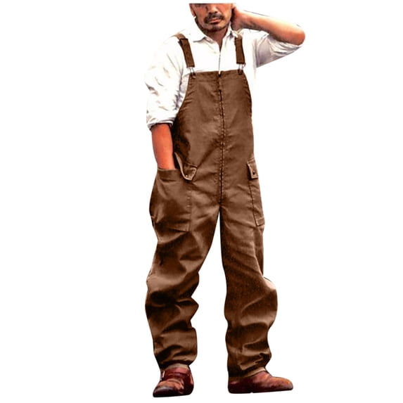 Hvyesh Bib Overall for Men Casual Loose Rompers Cozy Workwear Jumpsuit with Adjustable Straps and Convenient Tool Pockets for Fishing, Hunting, Work, Sailing