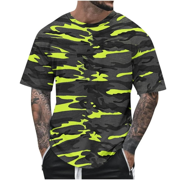 Hvyesh Big and Tall Shirts Mens Camo Graphic Tees Baggy Short Sleeve Crewneck Pullover Tops Summer Shirts for Men