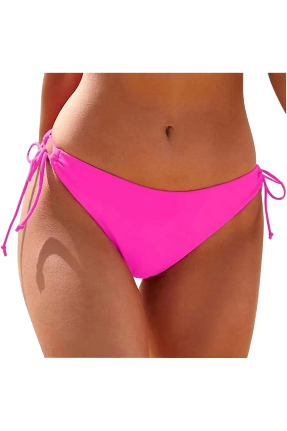 Bikini Bottoms for Women Moderate Coverage String Bathing Suit Bottom Summer Side Tie Low Rise Swim Bottom Hot Pink