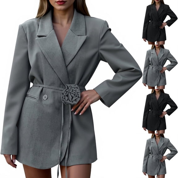 Hvyesh Blazer for Women Lapel Long Sleeve Jackets Office Wrap Blazer Jacket Open Front Notch Lapel Business Work Blazer Coat with Belt