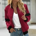 thumbnail image 1 of Hvyesh Bomber Jacket for Women Causal Color Block Patchwork Zip Up Coats Long Sleeve Fall Jackets Lightweight Sport Coat with Pockets Wine, 1 of 4
