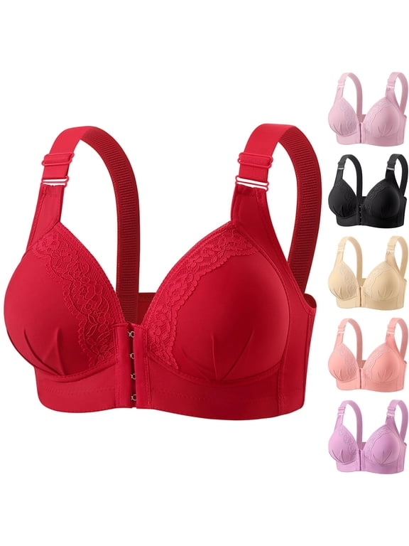 Bras for Older Women Comfy Front Closure Padded Snap Closing Bra Full Coverage Wirefree Everyday Bra