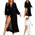 thumbnail image 1 of Hvyesh Bridal Satin Robe Women Sheer Mesh Long Sleeve Bathrobe Lightweight Sleepwear for Wedding Spa Home, 1 of 6