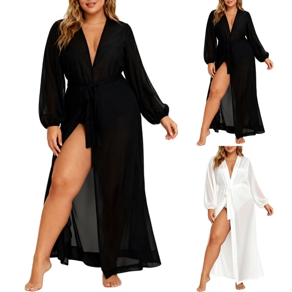 Hvyesh Bridal Satin Robe Women Sheer Mesh Long Sleeve Bathrobe Lightweight Sleepwear for Wedding Spa Home
