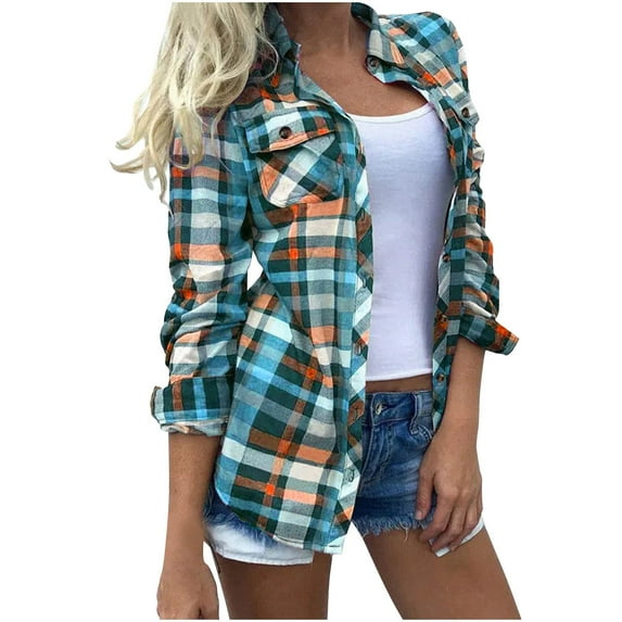 Hvyesh Button Down Shirts for Women Tie Dye Plaid Printed Tshirt Classic Long Sleeve Blouse Business Casual Work Tops