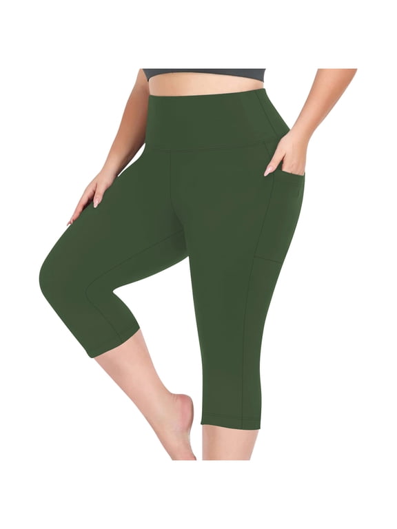 Plus Size Leggings for Women High Waisted Tummy Control Capris Soft Yoga Pants for Workout Running