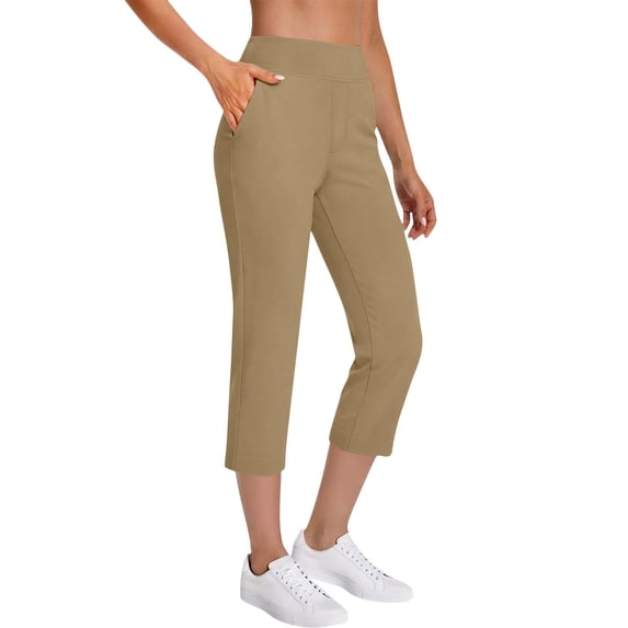 Hvyesh Capri Pants for Women High Waist Straight Leg Stretch Pants Summer Work Golf Capris with Pockets