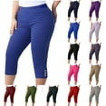 thumbnail image 1 of Hvyesh Capri Pants for Women Plus Size Stretch Knee Length Leggings Elastic Waist Casual Summer Pull On Capris, 1 of 9