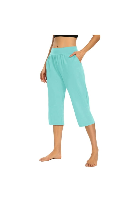 Capri Pants for Women Summer High Waisted Yoga Pants Casual Pull On Lounge Capris with Pockets