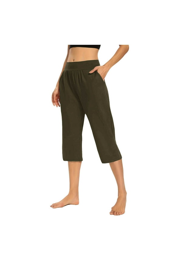 Capri Pants for Women Summer High Waisted Yoga Pants Casual Pull On Lounge Capris with Pockets