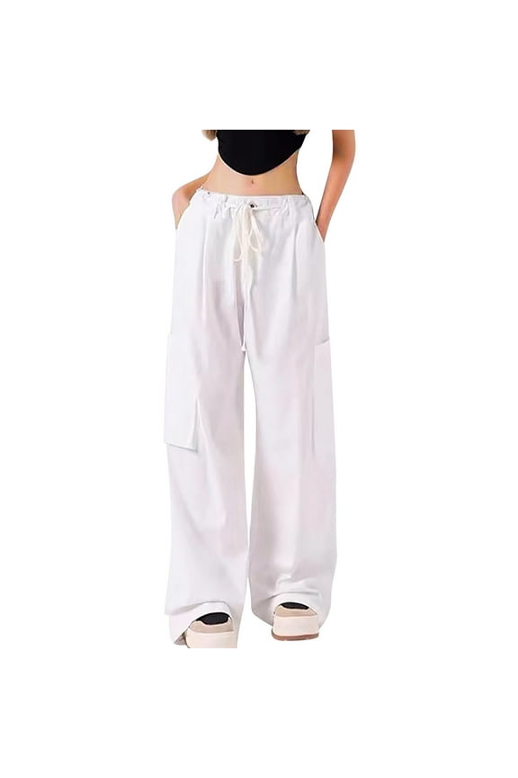 Cargo Pants Women Baggy High Waisted Parachute Pants with Pockets Wide Leg Y2K Casual Pants for Women