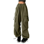 Hvyesh Cargo Pants Women Baggy Parachute Pants Loose Fit Y2K Pants with Multi Pockets Elastic Waist Sweatpants Trousers