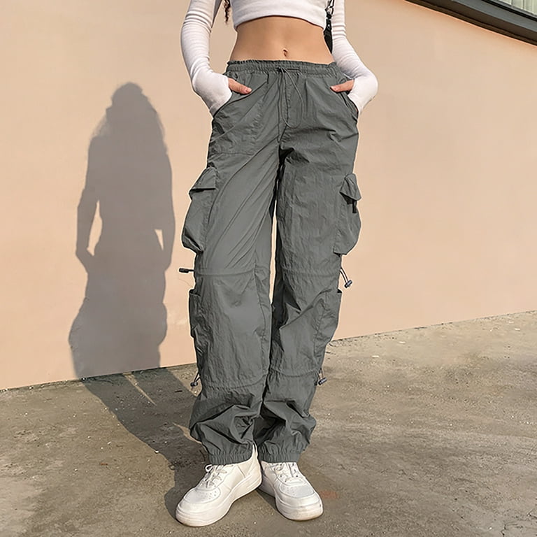 Hvyesh Cargo Pants Women Ladies Street Style Fashion Design Sense Multi  Pocket Overalls Drawstring Elastic Low Waist Sports Pants