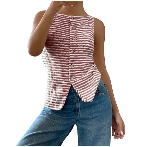 Hvyesh Casual Cropped Crochet Cardigan Sweaters for Women Trendy Summer V Neck Sleeveless Sweater Vest Button Up Cardigans Wine,S