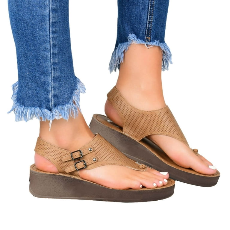 Hvyesh Casual Wedge Sandals for Women Comfortable Flower Clip Toe Summer  Beach Sandals Fashion Ladies Bohemia Platform Dress Shoes