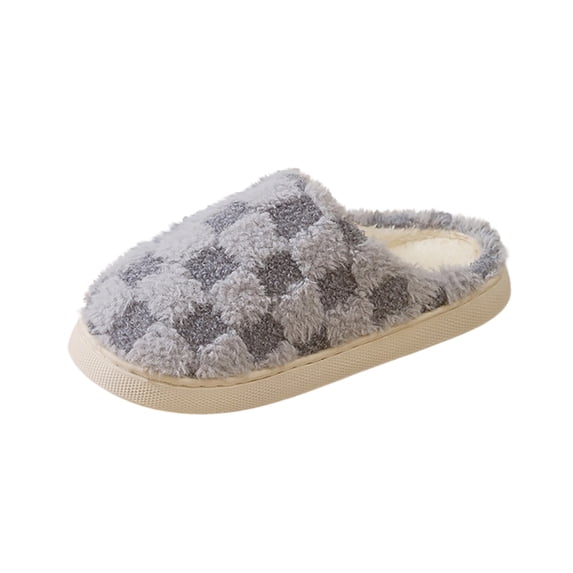 Hvyesh Checkered Slippers for Women Plush Warm Fuzzy House Slipper Indoor Slip On Bedroom Shoes
