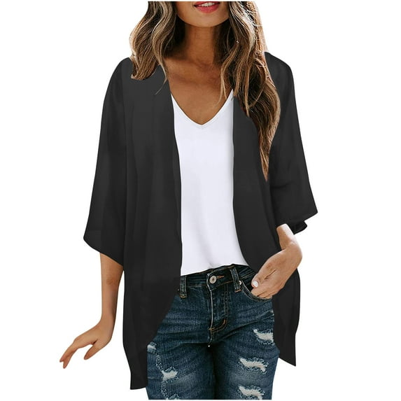 Hvyesh Chiffon Cardigan for Women Lightweight Open Front Kimono Cardigan 2024 Summer Solid Cardigans Loose CasualCover Ups