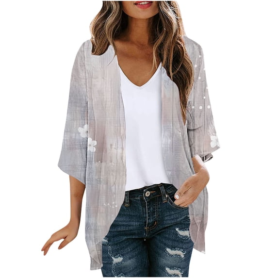 Hvyesh Chiffon Cardigan for Women Open Front Kimono Cardigan Lightweight Summer Cardigans Loose Casual Floral Print Cover Ups