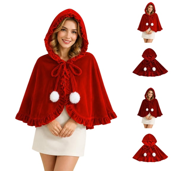 Hvyesh Christmas Velvet Shawl Cloak Mrs Santa Claus Cape Robe Halloween Costume
