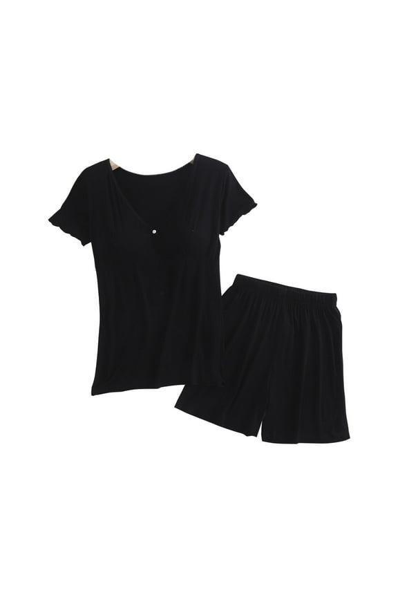 2024 Women's Maternity Nursing Pajamas Set Breastfeeding Sleepwear Short Sleeve Top & Shorts Pregnancy PJS Postpartum Pajamas Breastfeeding Pregnancy Clothes