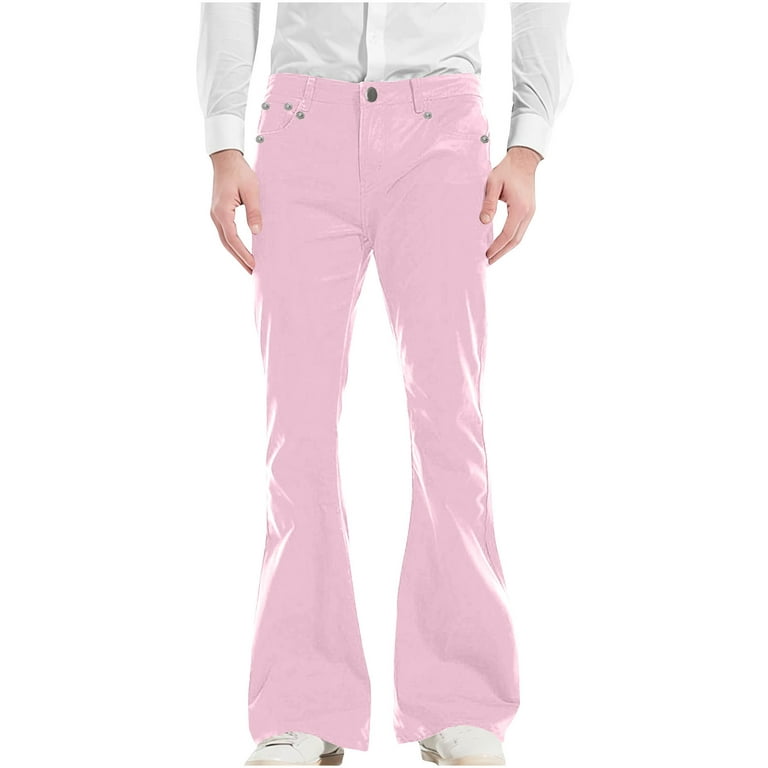 Hvyesh Clearance 70s Disco Pants for Men,Mens Bell Bottom Jeans Pants,60s  70s Bell Bottoms Vintage Denim Pants Jeans for Men Club Dance Trousers Pink