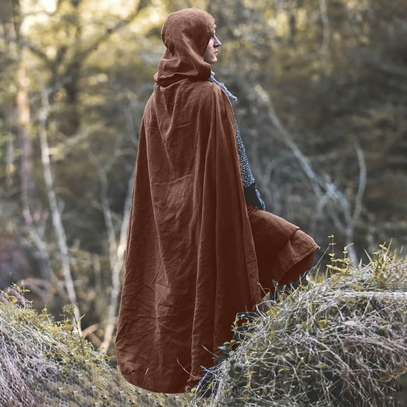 Hvyesh Clearance Men's Cotton Linen Cloak Medieval Retro Hooded Capes Casual Party Performance Cape Vintage Gothic Cloaks Stage Outfits