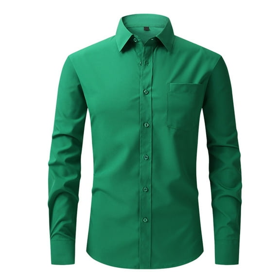 Hvyesh Clearance Men's Dress Shirts Solid Long Sleeve Stretch Wrinkle-Free Formal Shirt Business Casual Button Down Shirts Slim Fit Oxford Shirts Green