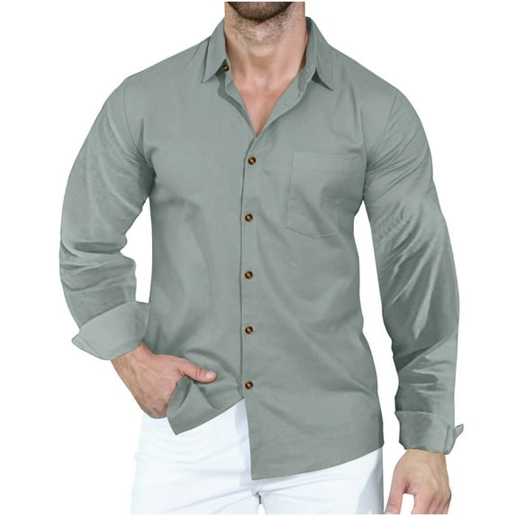 Hvyesh Mens Business Dress Shirts Casual Button Down Cuban Camp Shirt Lightweight Stretch Long Sleeve T Shirt Solid Color Wrinkle Free Formal Shirts Gray