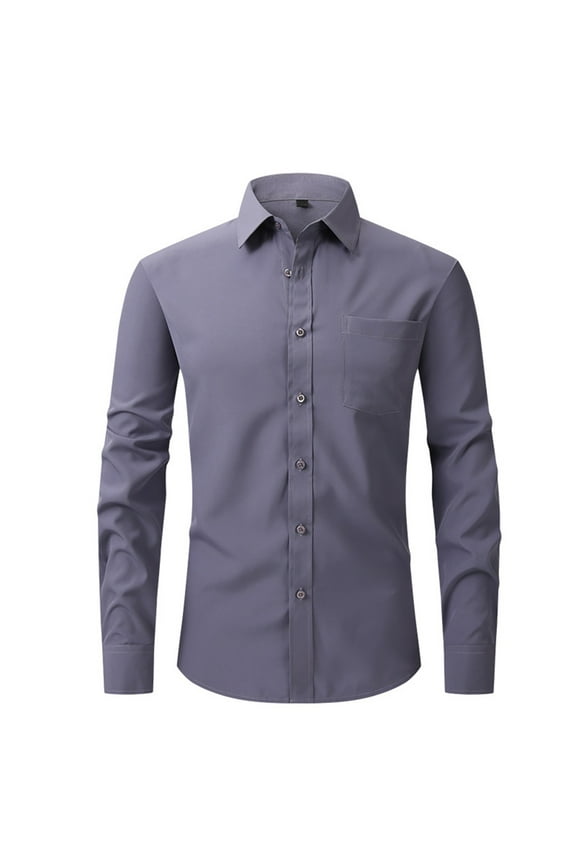 Mens Dress Shirts Long Sleeve Slim Fit Stretch Shirt Wrinkle-Free Formal Oxford Shirt Business Casual Button Down Shirts Regular Solid Cotton Shirt Dark Gray