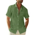 thumbnail image 1 of Hvyesh Mens Shirts Men's Cotton Linen Short Sleeve Shirts Lightweight Button Down Vacation Summer Tops Beach Dress Shirt 2024, 1 of 5