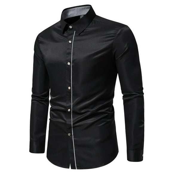 Hvyesh Mens Slim Fit Dress Shirt Luxury Silk Satin Long Sleeve T Shirt Casual Button Down Lapel Formal Shirts Business Wrinkle Free Dress Shirts