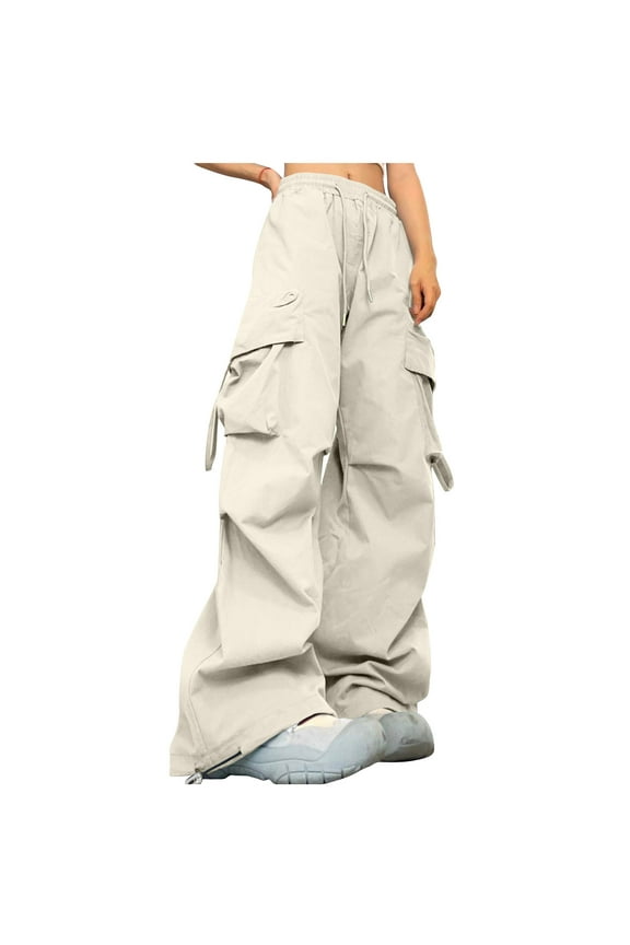 Women Cargo Pants Y2K High Waisted Baggy Parachute Pants Trendy Wide Leg Pockets Trouser Streetwear