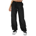thumbnail image 1 of Hvyesh Women's Cargo Hiking Pants Trendy High Waisted Baggy Trouser Casual Parachute Pants Outdoor Hiking Athletic Sweat Pants ZH-Black,M, 1 of 7