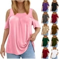 thumbnail image 1 of Hvyesh Cold Shoulder Tops for Women Plus Size Short Sleeve Shirt Loose Fit Crew Neck Blouse Tops Rebajas, 1 of 6