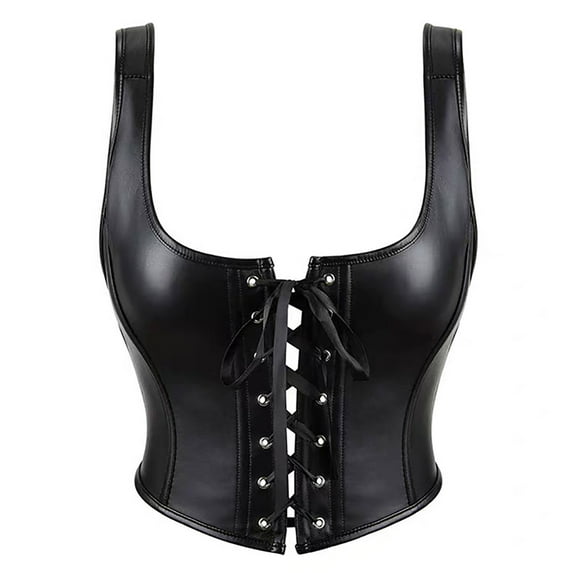 Hvyesh Corset Tops for Women Renaissance Lace Up Boned Underbust Plus Size High Waisted Steampunk Bustier Bodice Crop Top Black