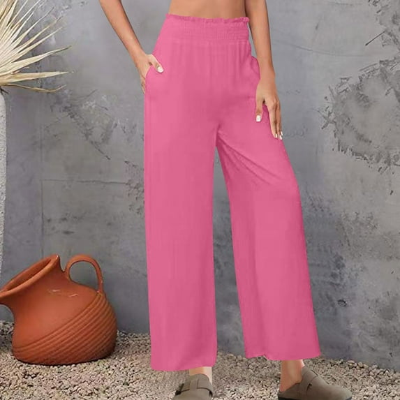 Hvyesh Cotton Linen Pants for Women Wide Leg High Waist Palazzo Pant Stretch Casual Work Pants Summer Lounge Pants with Pockets