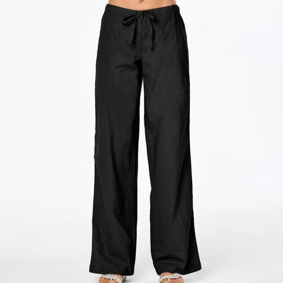 Hvyesh Cotton Linen Pants for Women Wide Leg Pant Casual Loose Drawstring High Waist Palazzo Pants Trousers with Pockets