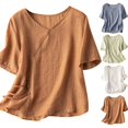 thumbnail image 1 of Hvyesh Cotton Linen Tops for Women Plus Size V Neck T-Shirt Summer Short Sleeve Tunic Tee Shirt Rebajas, 1 of 4