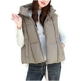thumbnail image 1 of Hvyesh Cropped Puffer Vest Women Lightweight Quilted Stand Collar Sleeveless Jackets Fall Winter Zip Up Padded Coat with Hood Khaki M, 1 of 6