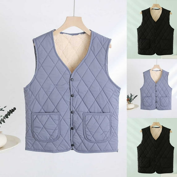 Hvyesh Cropped Puffer Vest for Women Plus Size Quilted Sleeveless Jackets Fall Button Down Fleece Gilet 2025Warm Solid Waistcoat Outerwear Gray