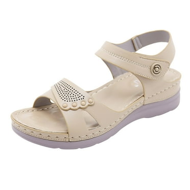 Hvyesh Deals of The Day Women's Wedge Sandals Ankle Strap Open Toe Summer Sandal Beach Bohemia Comfortable Thick Bottom Outdoor Flats Shoes