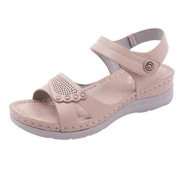Hvyesh Deals of The Day Women's Wedge Sandals Ankle Strap Open Toe Summer Sandal Beach Bohemia Comfortable Thick Bottom Outdoor Flats Shoes