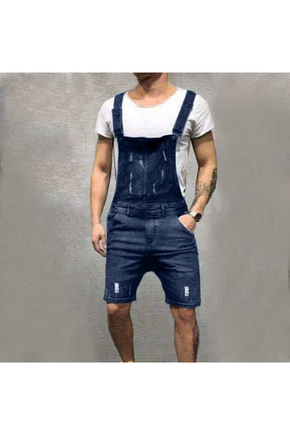 Denim Bib Overalls for Men Plus Size Streetwear Washed Jeans Jumpsuits Stylish Pocket Overalls Mens Shorts