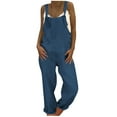 thumbnail image 1 of Hvyesh Denim Jumpsuit for Women Wide Leg Casual Cotton Linen Jumpsuits Loose Fit Overalls Flowy Sleeveless Bib Outfits Summer Jean Jumpsuit for Women, 1 of 6