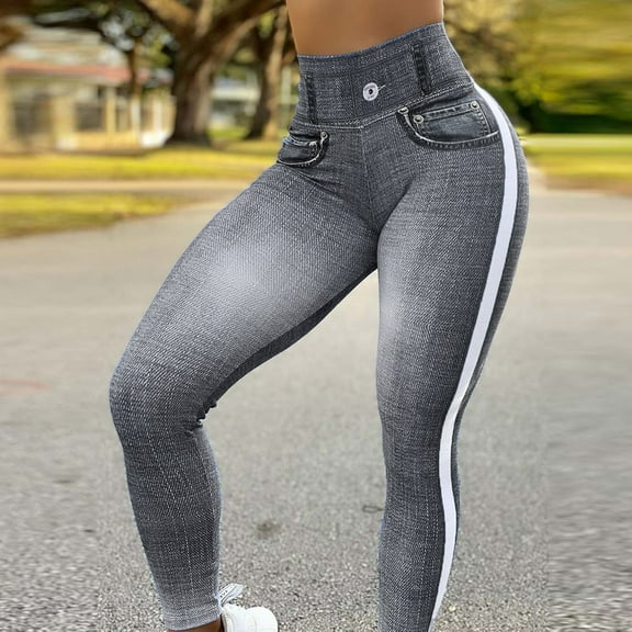 Hvyesh Denim Yoga Pants Butt Lifting Jeans for Women Mid Rise Full Length Shaping Stretchy Pants for Women