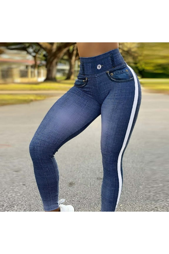 Denim Yoga Pants Butt Lifting Jeans for Women Mid Rise Full Length Shaping Stretchy Pants for Women