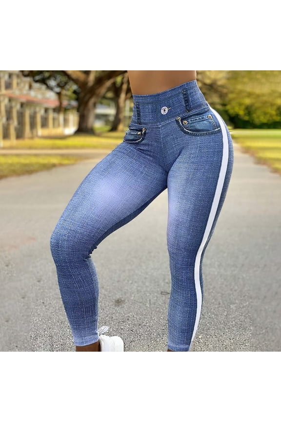 Denim Yoga Pants Butt Lifting Jeans for Women Mid Rise Full Length Shaping Stretchy Pants for Women